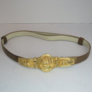 Judith Leiber Brown Snakeskin Gold Buckle Vintage 80's Belt